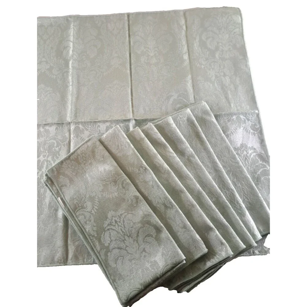 Vintage NEW Damask Tablecloth & 8 Napkins Sage Light Green 60x84 Taiwan Elegant